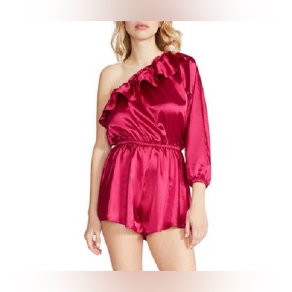 Steve Madden Ruffle One Shoulder Romper Size Small Fuchsia Purple NWOT